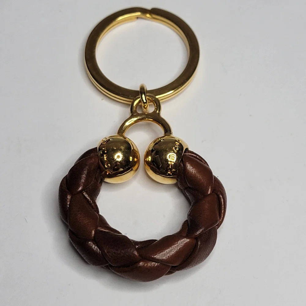 BOTTEGA VENETA Leather Braided Gold Tone Key Ring
